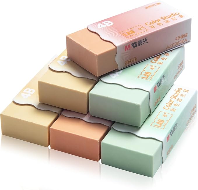 M&G 6 Pcs Pencil Erasers, Assort Color Rectangular Writing Erasers for School Office, Art Erasers for Drawing (Milk Tea Color)