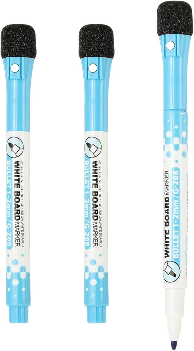 PATIKIL Magnetic Whiteboard Pen, Fine Tip Dry Erase Blue White Board Markers with Eraser Whiteboard Calendar Supplies for Classroom Office, 3 Pcs, 1-2mm Tip