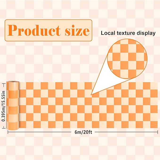 Hippie Orange Checked Bulletin Board Roll Orange Reusable Waterproof Erasable Bulletin Board Poster Non-Woven Fabric Bulletin Board Roll for Fall Classroom Decor Wrapping Paper DIY Crafts 15.55" x20ft