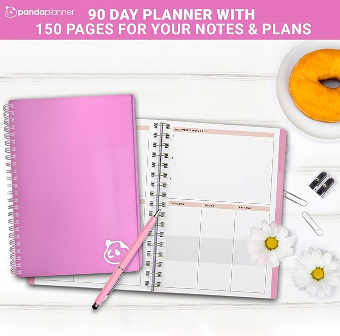 Panda Planner 2026 Undated Daily Planner with Hourly Schedule 5.75" x 8.25" – 90 Days Daily Journal with Spiral Binding – To Do List Notebook with Habit Tracker for Home/Office Supplies – Pink