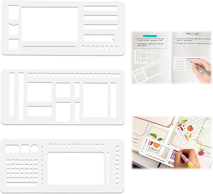 Handmade Flexible Record Template,3 Pack Planner Stencil Set for Dot Grid,Drawing,Checklists,Boxes,Lines&Daily Planning,Reusable Templates Kit for Journaling,Calendar,Scrapbooking&DIY Crafts Supplies