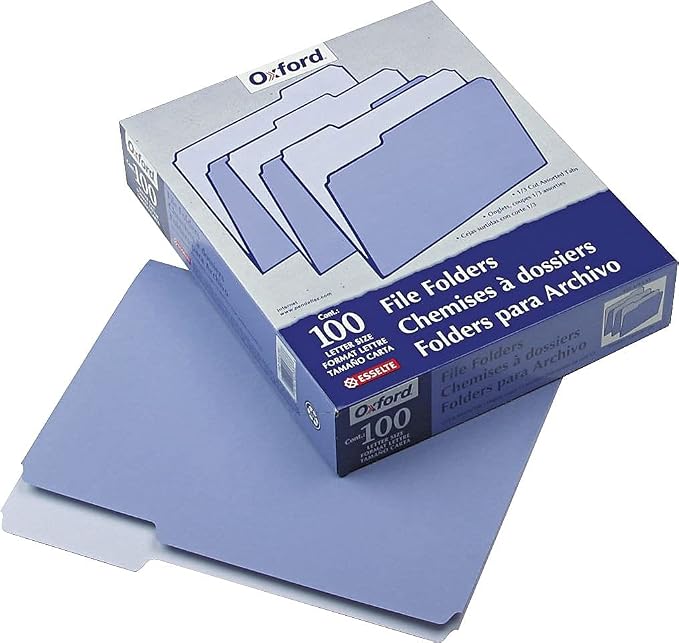 Pendaflex Colored File Folders, 100 Pack, Letter Size (8.5" x 11"), Durable Purple Folders, 3 Tabs for Easy Labeling, Colorful School, Office & Home Document Organization