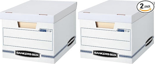 Bankers Box 12 Pack STOR/FILE Basic Duty File Storage Boxes, Standard Assembly, Lift-off Lid, Letter/Legal, White/Blue