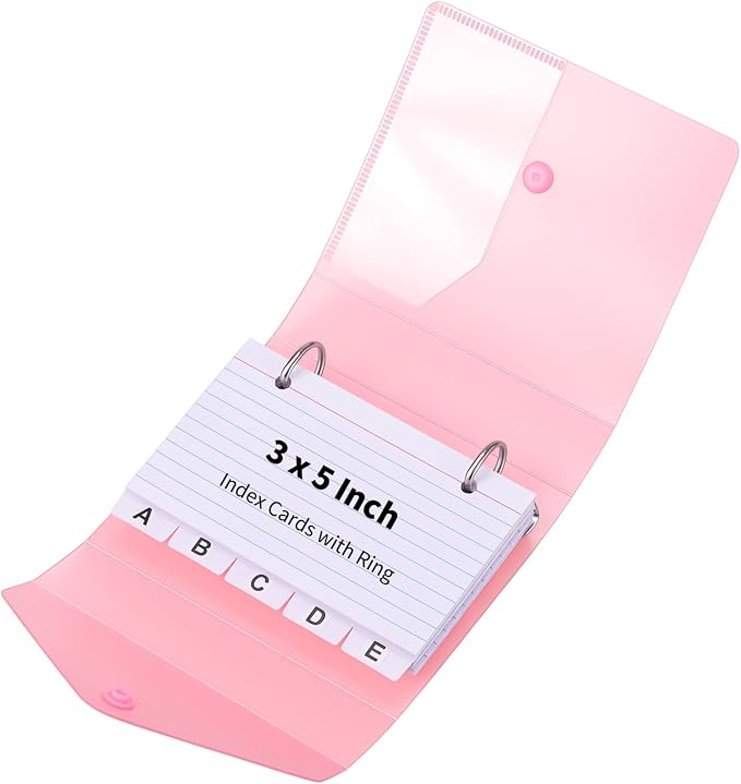 3x5 Index Card Binder, Index Cards with Ring and Dividers - 100 Lined Page Index Card Organizer Case with Snap Closure for Study, Recipe Cards, Office Use(red)