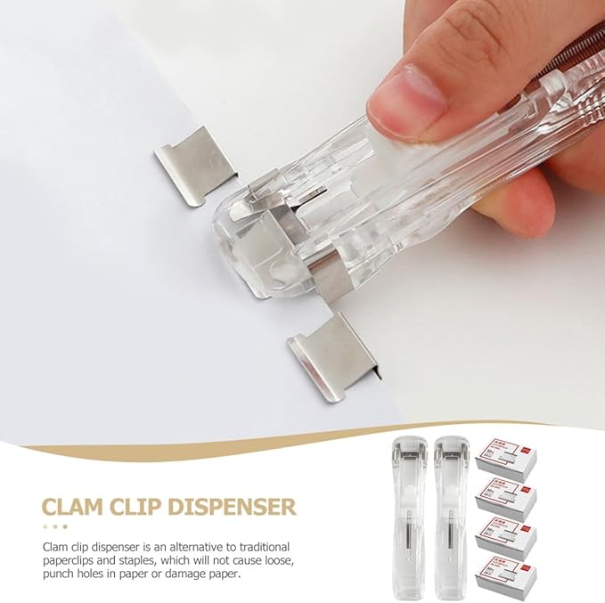 Beavorty Portable Desktop Stapler with 200pcs Reusable Refill Clips, Seamless No-Marking Document Fastener for Office and Home File Binding Random Style