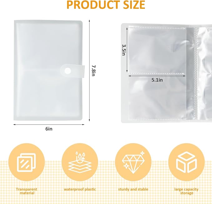 Nirvany 3x5 Index Organizer Book, Clear Flash Card Holder with 50 Plastic Sleeves, Binder Folder for Notes, Recipes & Study Supplies, Stores Up to 200 Pieces