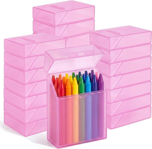 Clabby 24 Pcs Plastic Crayon Organizer Case for 24 Count Crayons Kids Art Supply Storage Box with Lid, Portable Holder for Classroom Home Travel, Fits Standard 24-Pack Crayon (Pink)