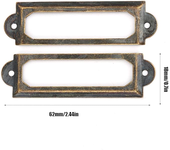 20PCS Metal Drawer Label Holders, Retro Exquisite File Cabinet Label Frames Card Tag Label Holder with Screws for Office Drawers Shelves (Bronze Color)