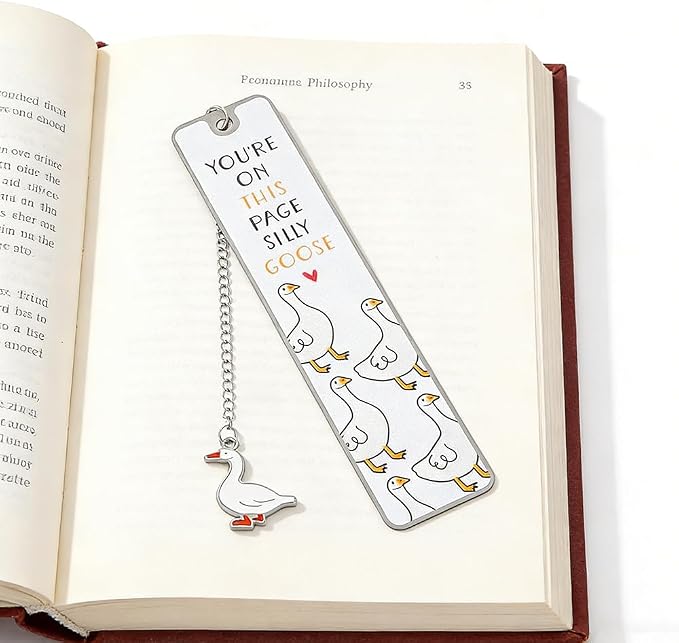 Pink Cute Bookmark for Women Silly Goose Gift Metal Bookmark for Students, Teachers, and Readers Funny Bookmarks Gift Page Markers Study Stationery, Office Supplies (White)