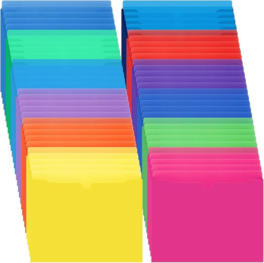 60 Pack File Jackets Letter Size 2 Inch Expansion Manila Plastic File Folders Expandable Heavy Duty Reinforced Straight Cut Tab Expandable Document Jacket for Home Office