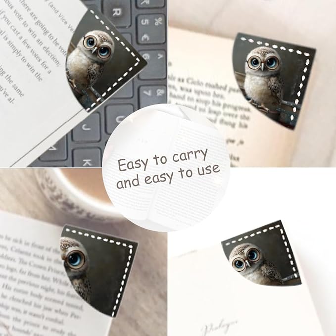 2PCS PU Leather Bookmarks 3.5x3.5 Inch Owl with Glasses Book Design | PU leather bookmarks for books with cute owl glasses design for classroom reading, library study, young readers and teachers.