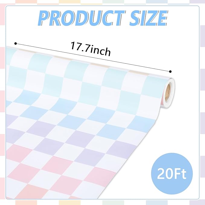 Pastel Rainbow Checkered Bulletin Board Paper Roll Colorful Bulletin Board Background Paper Back to School Classroom Decor Poster for Art Craft DIY Projects Home Office Party Supplies 17.7in x 20ft