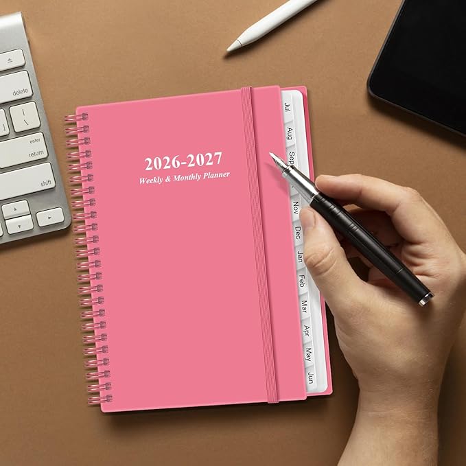 Planner 2026-2027 - A5 Weekly & Monthly Planner Spiral Bound, July 2026 - June 2027, with Flexible Cover, Tabs, Inner Pocket, 6.4" x 8.5", Pink
