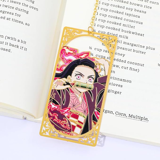 Demon Kamado Bookmark Page Mark, Anime Tanjiron Zenitsu Giyuu Kyoujurou Figure Reading Tool, Stationery Gifts for Reading Lovers Bookworm (Style E)