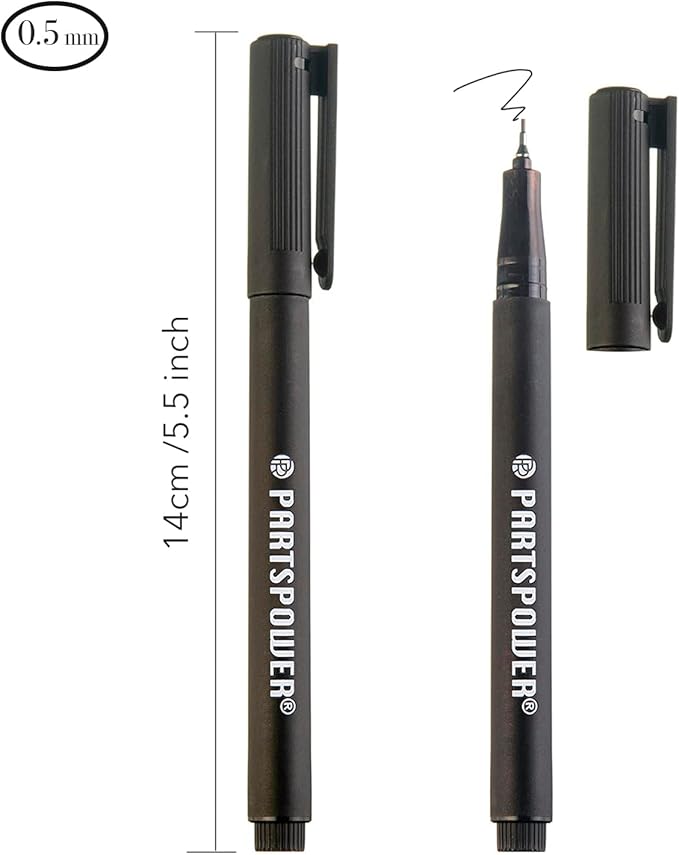 PARTSPOWER Fine Tip Permanent Pens, 6 Count Transparent Sticky Notes Writing Pens, 0.5mm Quick Dry Markers, Black Oil Based Marking Pens