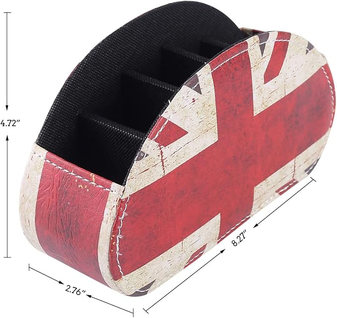 Remote Control Holder, PU Leather Remote Control Holder Organizer with 5 Compartments, Tabletop Storage Remote Basket for TV, Office Supplies, Union Jack Flag British Flag PH59