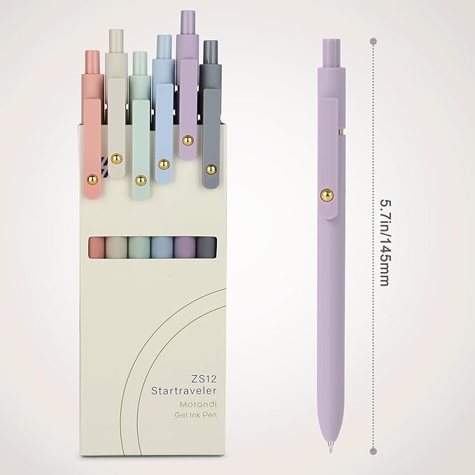 FIOVER Gel Pens, 6pcs 0.7mm Fine Point Black Ink, Quick Dry Smooth Writing Pens for Journaling, Nurse Aesthetic Cute Office School Supplies, Gifts for Women and Men (6Pcs Morandi-Black Ink)