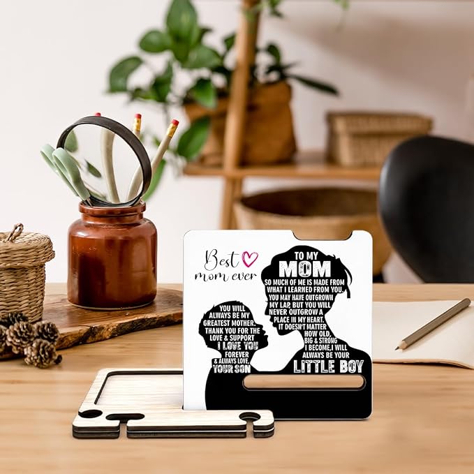 Mother's Day Appreciation Gift for Mom - Multi-functional Desk Organizer - Motivational wooden Best Mom Sign for Office Desk Shelf Decor