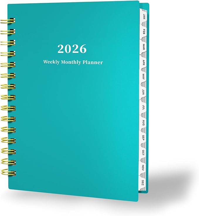 Ymumuda 2026 Planner, Daily Weekly and Monthly Planner，Jan 2026 - Dec 2026, 8.4" x 6.3", 2026 Calendar Planner Book with Tabs, Spiral Notebook with Inner Pocket for Office Home School Supplies