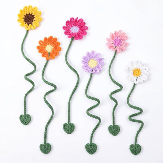 6 Pcs Crochet Flower Bookmarks, Handmade Knitted Daisy Sunflower Book Marks Cute Unique Bookmarks for Women Girls Book Lovers Teachers (6 Color)