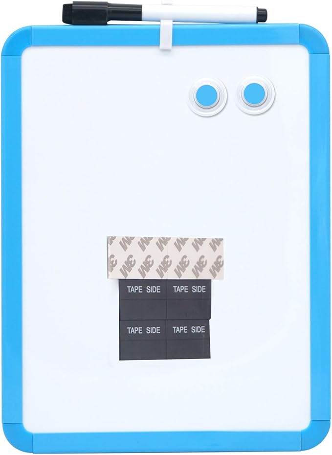PTY Magnetic Dry Erase Board 8.5" x 11" with Magnetic Marker and 2 Magnets - Small Whiteboard for School Locker, Fridge, Office, Home (Blue Framed)