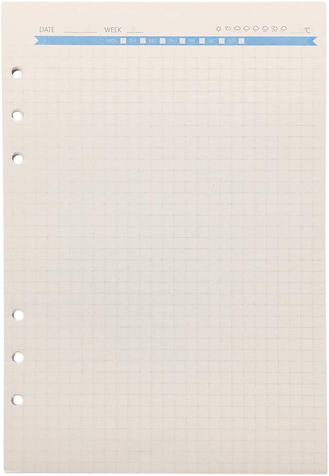 Zelten Refills/Loose Leaves for A5 Cover Ring Binder/Personal Organizer/Planner(A5 6 Holes, Grid Graph Blue)