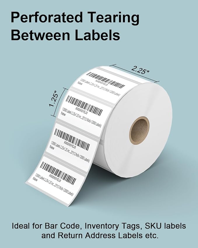 2.25" x 1.25" 3-Proof White Direct Thermal Labels for Zebra ZD410 ZD411 LP2824 ZD421 ZD420 GK420D, 12 Rolls 12000 Pcs 2-1/4x1-1/4 Barcode Return Address Labels Used with Rollo MUNBYN