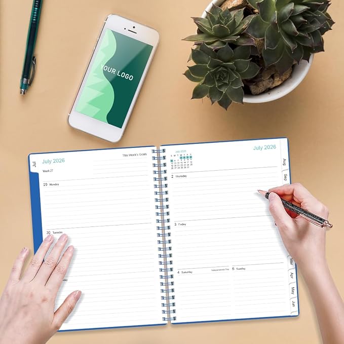 2026-2027 Planner - Planner 2026-2027 from July 2026 - June 2027, Weekly & Monthly Planner Spiral Bound with 12 Monthly Tabs, Inner Pocket, 6.4" x 8.5", Blue