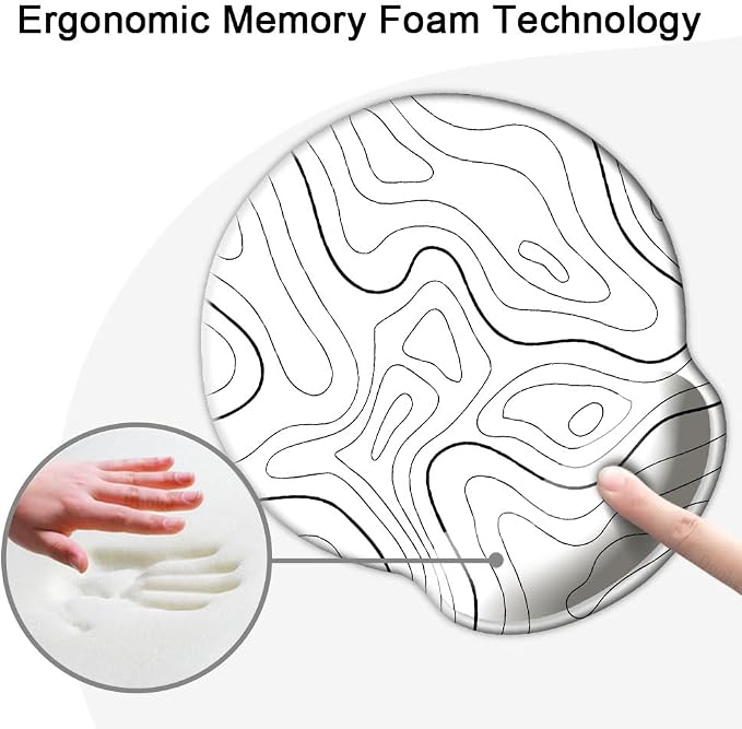 Ergonomic Mouse Pad with Wrist Support,Mouse Pad with Wrist Rest,Relieve Wrist Pain Mousepad Non-Slip Rubber Base,Mouse Pads for Desk,Computers,Laptop,Office,Home,Accessories White Topographic Line