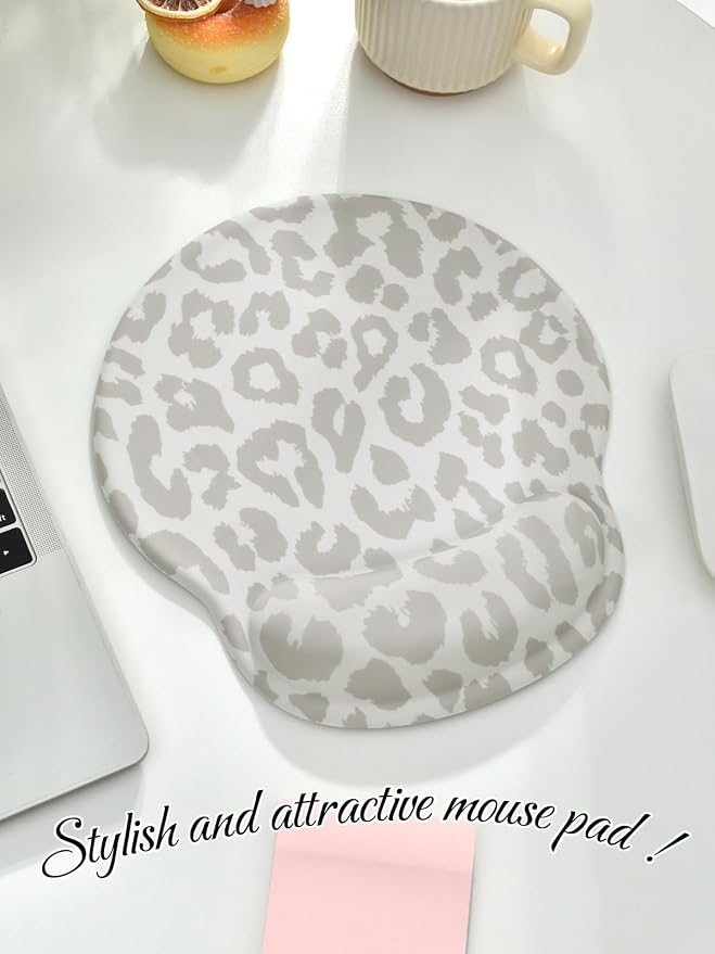 Leopard Mouse Pad Wrist Support Wrist Rest, Ergonomic Mouse Pad with Non-Slip Base for Office Gaming Working Computers,Desk Accessories Pain Relief Mouse Mat for Home&Game Decor, Beige