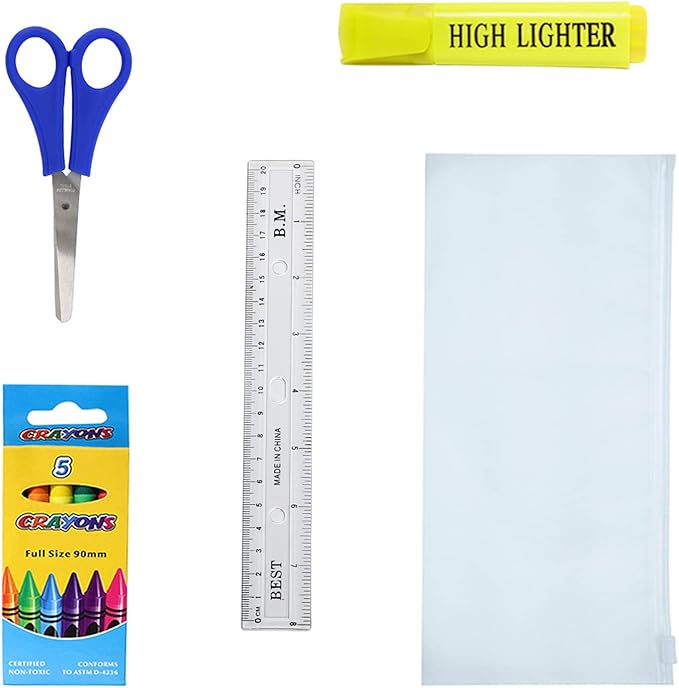 34 Piece Bulk School Supplies Kits - Pens, Pencils, Crayons, and More - Value Pack of 24 Kits - Essential Box of School Supplies for Elementary, Middle, and High School Students