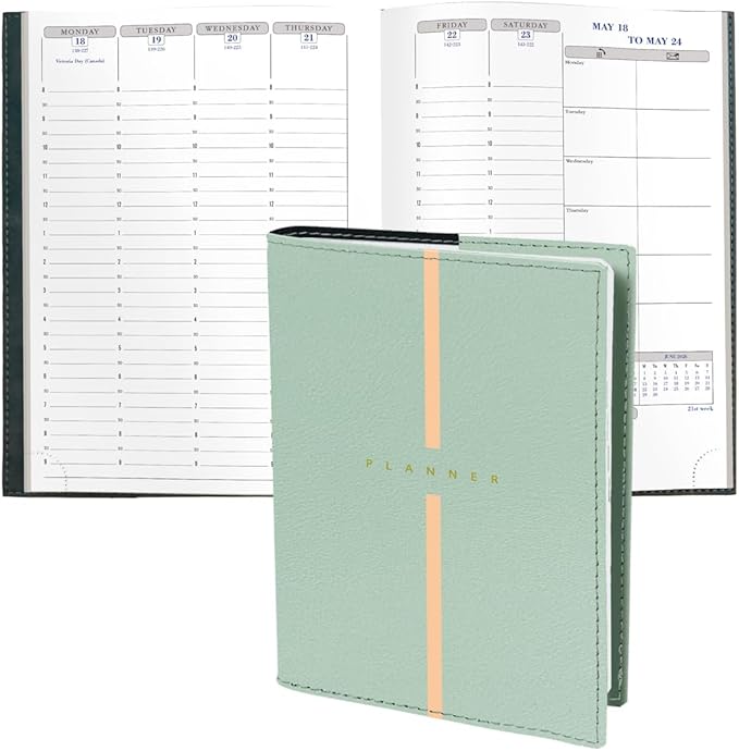 Exacompta 2026 Visual - Weekly/Monthly Planner - 12 Months, Jan. to Dec. - 6 x 8 1/4" - Grained Faux Leather Billy Green Cover- Time Management Appointment Organizer
