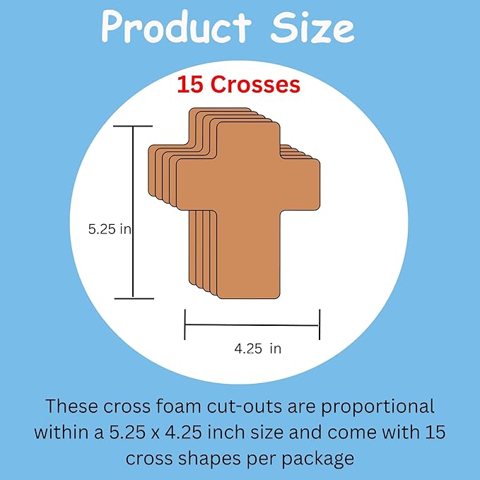 SHAPES ETC. 15 Pcs Brown Cross Foam Single Color Creative Cut-Outs 5.25x4.25in Sunday School VBS Decoration Nativity Religious Christmas Crafts Faith Christian Easter Bulletin Board Décor Made in USA