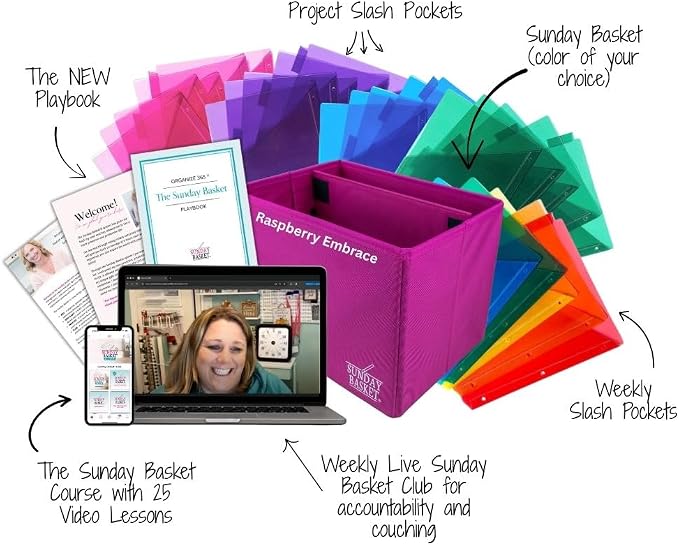 Organize 365 Paper Organizer Solution | Home Office Organization & Document Holder | File Box for Paper Storage | The Classic Sunday Basket® System (Raspberry Embrace)