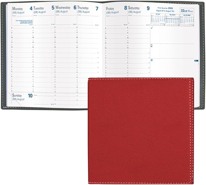 Quo Vadis 2026 Executive - Weekly Planner - 13 Months, Dec. to Dec. - 6 1/4 x 6 1/4" - Grained Faux Leather Club Red Cover- Time Management Appointment Organizer