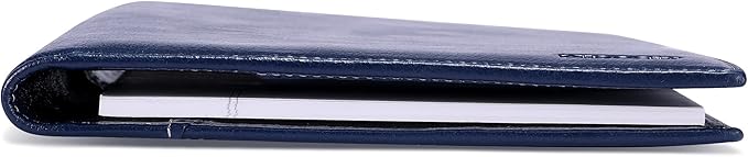 Leather Junior Padfolio for Men & Women with Pen Loop, Italian Calfskin, Business Portfolio Notebook Folder (Antiqued Blue)