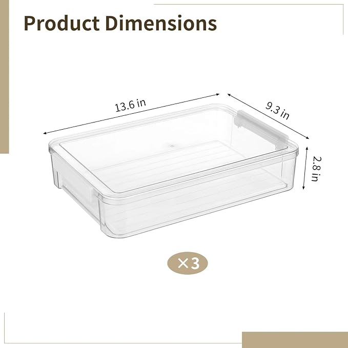 ZALIR 3PCS Plastic Storage Bins with Lids, Portable Stackable Clear File Box, Art Supply Storage Organizer, File Document Storage Boxes with Latches for Organizing A4 Paper, Letters and Crafts