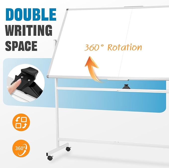 Large Rolling Whiteboard Dry Erase, 72" x 40" Double-Sided Mobile White Board with Stand, Giant Magnetic Dry Erase Board on Wheels for Office, Home & School