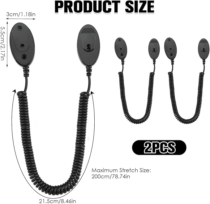 Magnetic Remote Leash Control Holder with Security Cable, Retractable Tidy Anti-lost Rope Organizer Easy Installation Stable Suitable for Projector TV Fan and Air Conditioner Remotes (2Pcs Black, L)