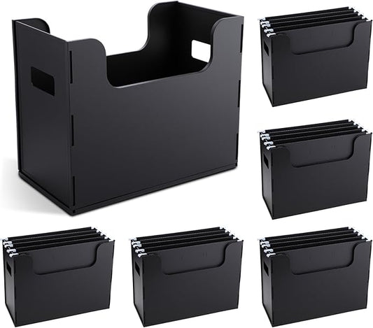 6 Pcs Portable Desktop File, Side Handles, Filing Organizer, Hanging File Folders, Letter Size for Schools Office Home (Black)