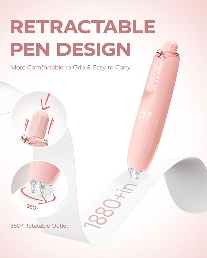 Four Candies Refillable Retractable White Correction Tape, 4PCS Smooth White Pull-Out Tape with 4 Extra Refills, Easy to Use Applicator for Instant Corrections for Office, School Supplies (Pink)