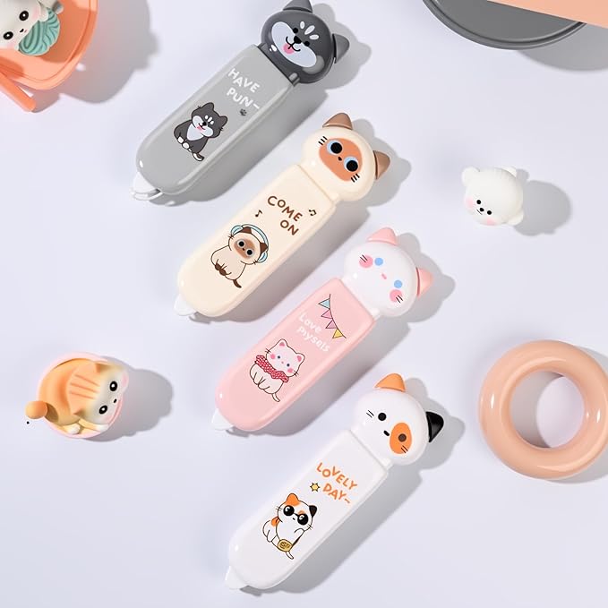 Cute Cat Correction Tape,3-Count Pack of Correction Tape, Easy to Use Applicator with Tear-Resistant Tape for Office or School Supplies (kawaii)