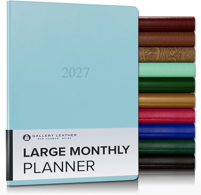 Gallery Leather Large Monthly Planner 2027, Elegantly Bound Calendar Planner and Notebook with Stylish Gold-Gilded Page Edges, 18 Months - Caribbean Aqua - 9.75x7.5"