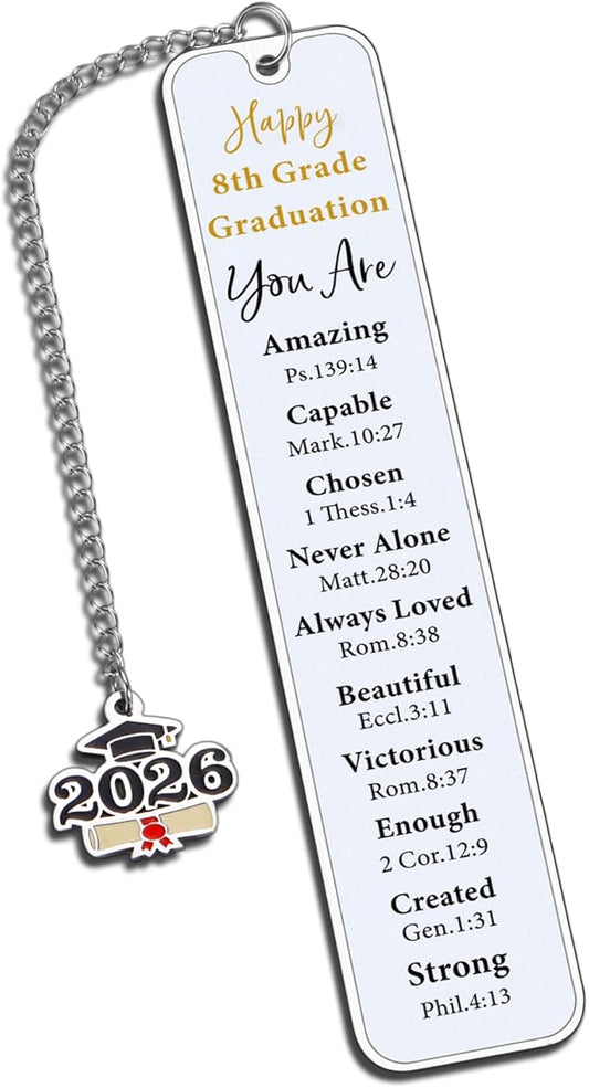 8th Grade Graduation Bookmarks, Christian Graduation Gifts for Her Him, Graduation Bookmark for 8th Grade Middle School Grad Gifts for Women Men, Class of 2026 Decorations