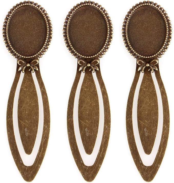 FASHEWELRY 10Pcs Antique Bronze Bookmark Pendant Blank Tray 25x18mm Oval Bezel Base Cabochon Setting Charms