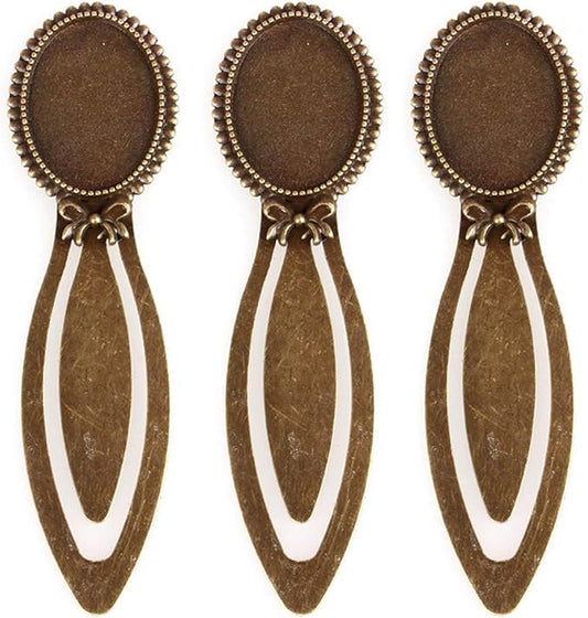 FASHEWELRY 10Pcs Antique Bronze Bookmark Pendant Blank Tray 25x18mm Oval Bezel Base Cabochon Setting Charms