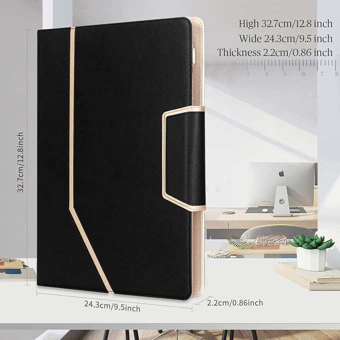 Toplive Conference Folder - Executive Business Padfolio with Letter/A4 Size Clipboard, Document Sleeve & Card Holders - Black