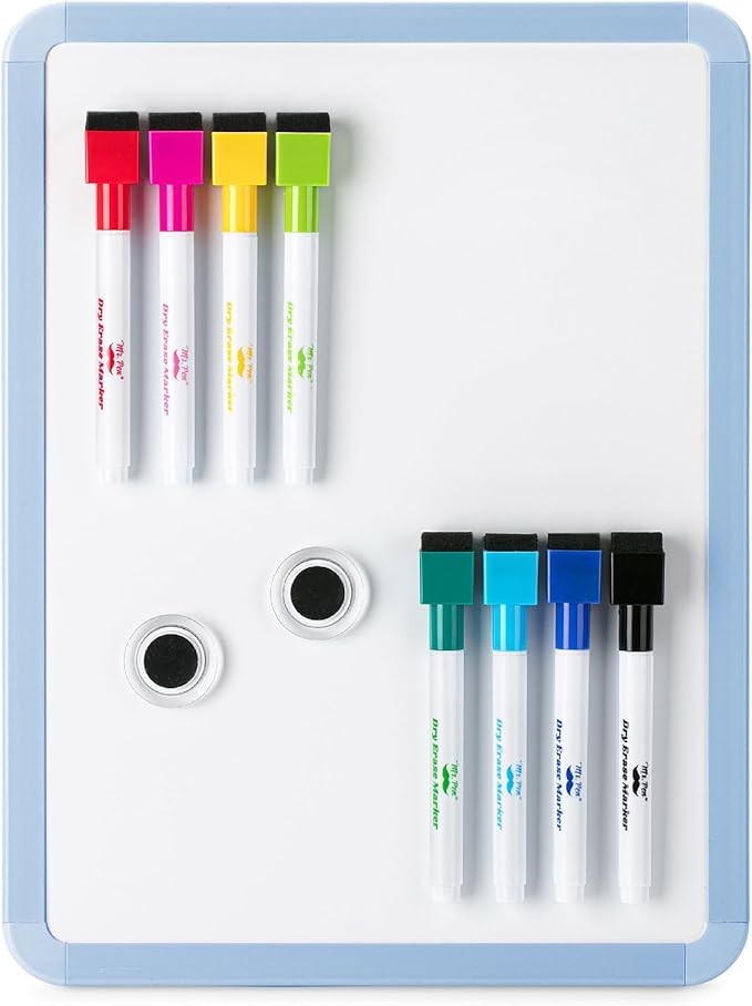 Mr. Pen- Small Dry Erase Board, 12.5x9.5 Inches, Whiteboard with 8 Fine Point Dry Erase Markers and 2 Board Magnets, Magnetic Small White Board for Students, Home, Office and Classroom