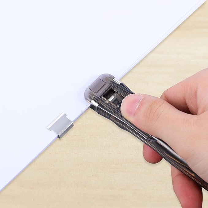 Portable Paper Clam Clip Dispenser 2pcs - Reusable Push Stapler with 200 Refill Clips, No-Hole Binding - Up to 40 Sheet Capacity, Handheld for Document Office School Desk (Black)