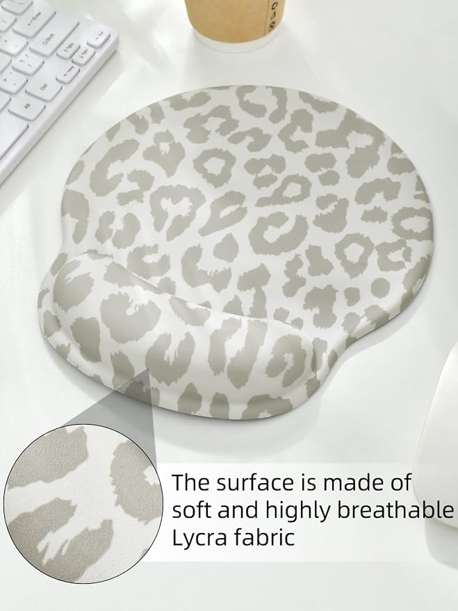 Leopard Mouse Pad Wrist Support Wrist Rest, Ergonomic Mouse Pad with Non-Slip Base for Office Gaming Working Computers,Desk Accessories Pain Relief Mouse Mat for Home&Game Decor, Beige